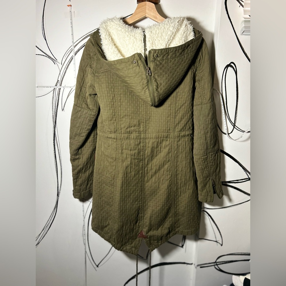 Hei Hei Olive Army Green Sherpa Lined Women’s Coat w/Pockets, Hood, Pockets, Med - Picture 12 of 16